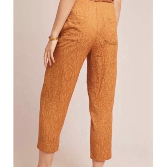 Anthropologie Ett TWA Aubade Jacquard Pants Boho 6 Tie Waist Zip Gold - Picture 2 of 12